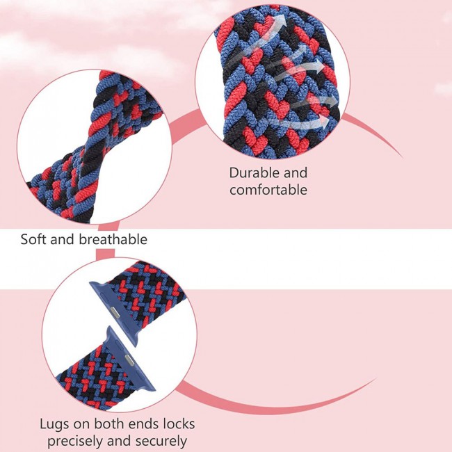 Apple Watch Band 42-44-45mm Stretcheable Elastic Braided Solo Loop Henlein Series by Margoun - Blue Black Red