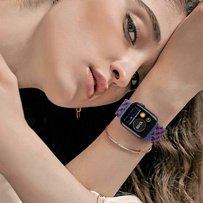Apple Watch Band 42-44-45mm Stretcheable Elastic Braided Solo Loop Henlein Series by Margoun - Blue Black Red