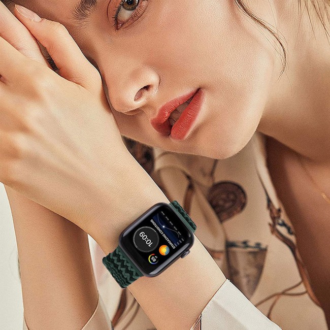 Apple Watch Band 42-44-45mm Stretcheable Elastic Braided Solo Loop Henlein Series by Margoun - Green Black
