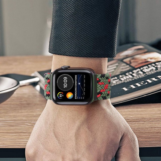Apple Watch Band 42-44-45mm Stretcheable Elastic Braided Solo Loop Henlein Series by Margoun - Blue Red