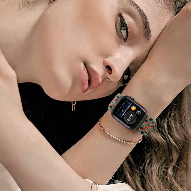 Apple Watch Band 42-44-45mm Stretcheable Elastic Braided Solo Loop Henlein Series by Margoun - Blue Red