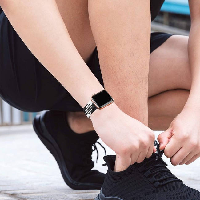 Apple Watch Band 38-40-41mm Stretcheable Elastic Braided Solo Loop Henlein Series by Margoun - Black White