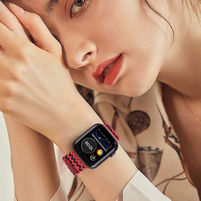 Apple Watch Band 42-44-45mm Stretcheable Elastic Braided Solo Loop Henlein Series by Margoun - Black Red