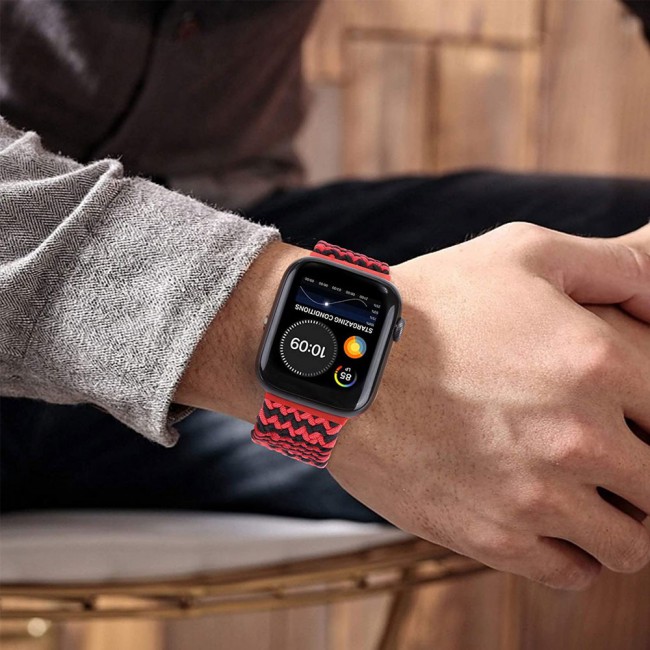 Apple Watch Band 42-44-45mm Stretcheable Elastic Braided Solo Loop Henlein Series by Margoun - Black Red