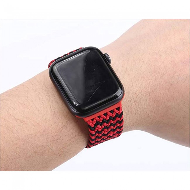 Apple Watch Band 42-44-45mm Stretcheable Elastic Braided Solo Loop Henlein Series by Margoun - Black Red