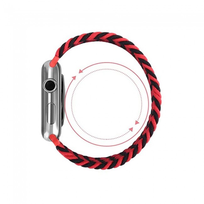 Apple Watch Band 42-44-45mm Stretcheable Elastic Braided Solo Loop Henlein Series by Margoun - Black Red
