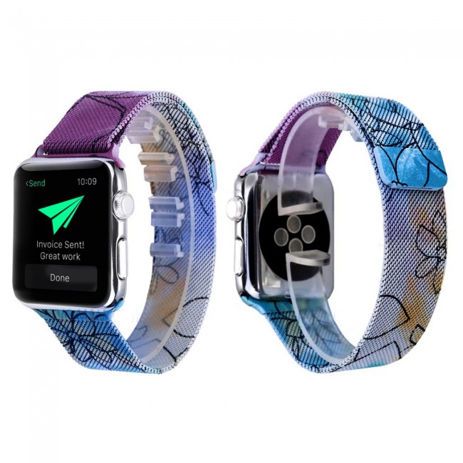 Apple Watch Band 42-44-45mm Milanese Loop Strap Henlein Series by Margoun - Floral 1