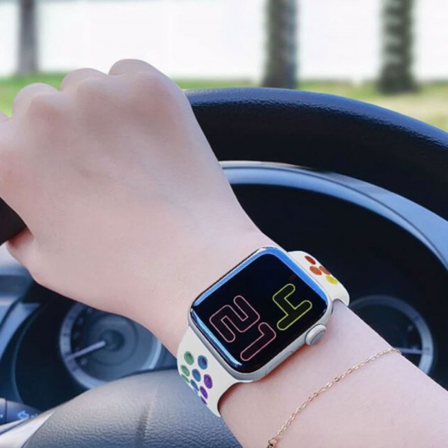 Apple Watch Band 42-44-45mm Silicone Nike Design Strap Henlein Series by Margoun - Rice White Pride Edition