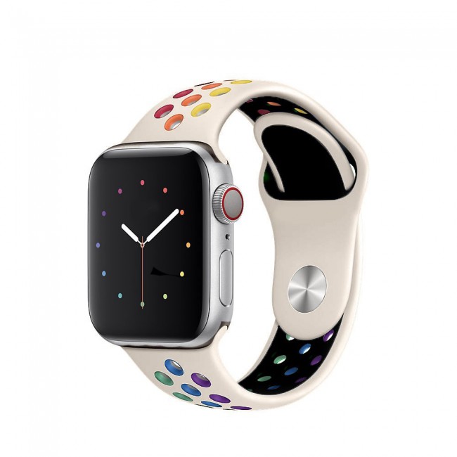 Apple Watch Band 42-44-45mm Silicone Nike Design Strap Henlein Series by Margoun - Rice White Pride Edition