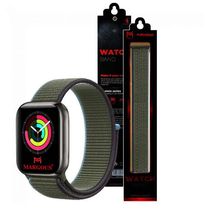 Apple Watch Band 42-44-45mm Nylon Sport Loop Strap Henlein Series by Margoun - Dark Olive Green