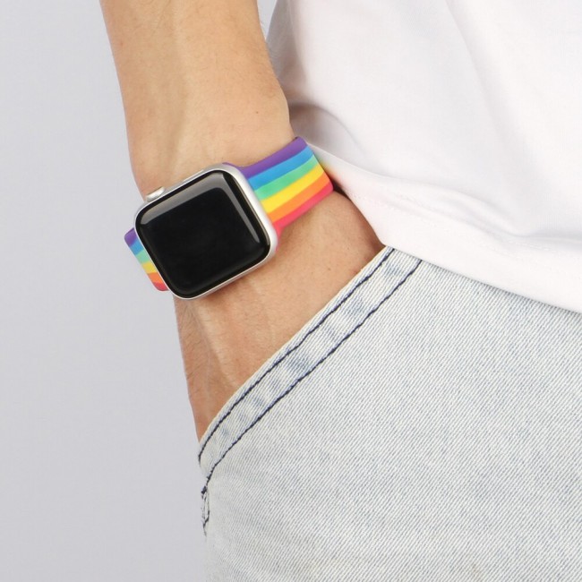 Apple Watch Band 42-44-45mm Elastic Silicone Solo Loop Henlein Series by Margoun - Size M Rainbow