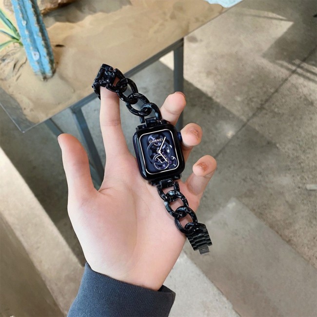 Apple Watch Band  42-44-45mm Hard Plastic Chain Resin Design Strap by Margoun - Marble Black