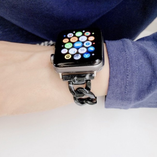 2Pack Apple Watch Band Chain Resin Design with 3D Screen Protector 44mm by Margoun – Marble Black