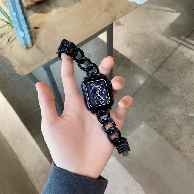 2Pack Apple Watch Band Chain Resin Design with Protective TPU Case 44mm by Margoun – Marble Black