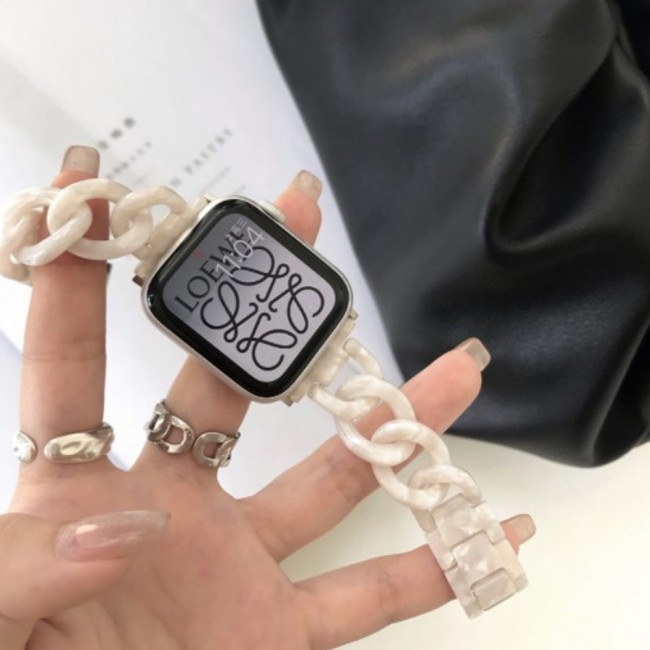 Apple Watch Band 42-44-45mm Hard Plastic Chain Resin Design Strap by Margoun - Marble Cream White