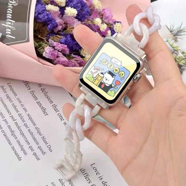 Apple Watch Band 42-44-45mm Hard Plastic Chain Resin Design Strap by Margoun - Marble Cream White