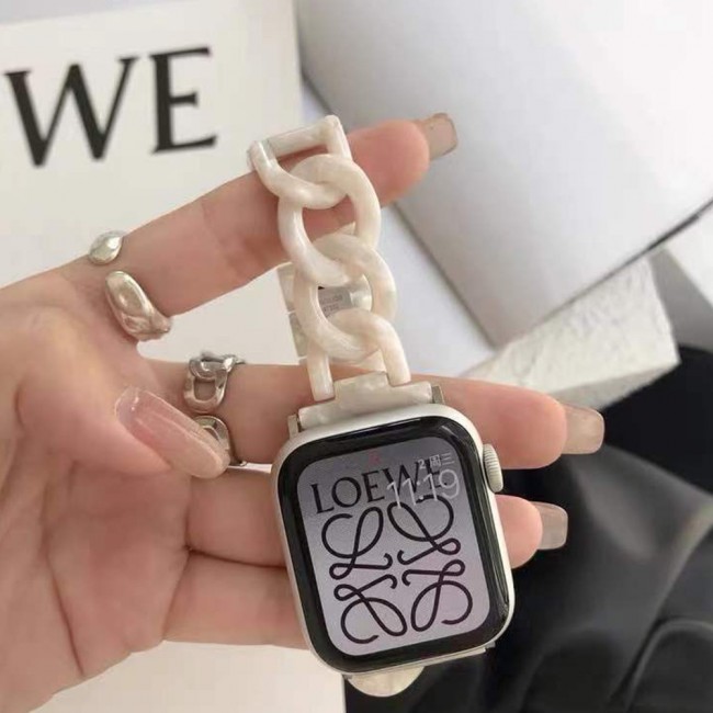 Apple Watch Band 42-44-45mm Hard Plastic Chain Resin Design Strap by Margoun - Marble Cream White