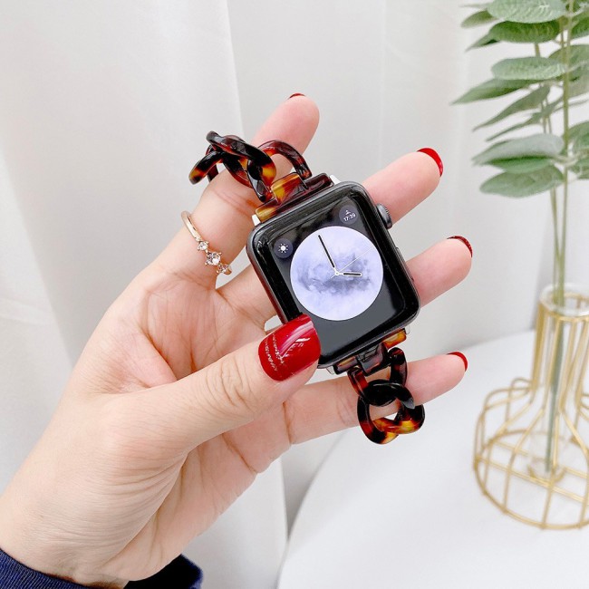 Apple Watch Band 42-44-45mm Hard Plastic Chain Resin Design Strap by Margoun - Marble Brown