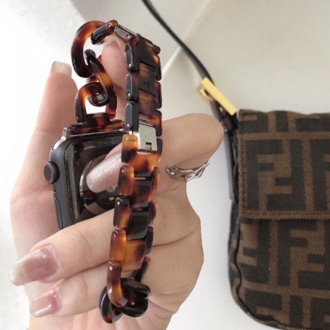 Apple Watch Band 42-44-45mm Hard Plastic Chain Resin Design Strap by Margoun - Marble Brown