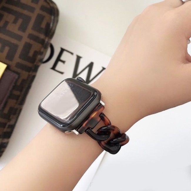 2Pack Apple Watch Band Chain Resin Design with Protective TPU Case 44mm by Margoun – Marble Brown