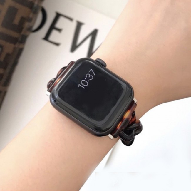 Apple Watch Band 42-44-45mm Hard Plastic Chain Resin Design Strap by Margoun - Marble Brown
