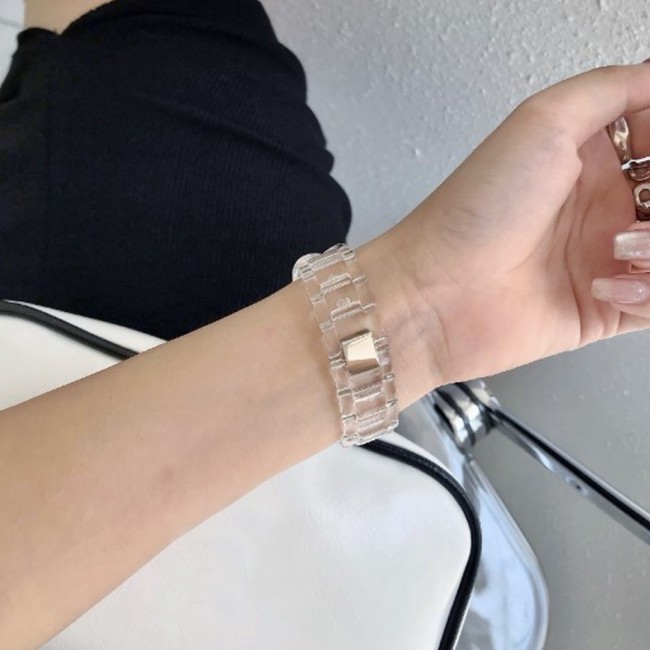 2Pack Apple Watch Band Chain Resin Design with Protective TPU Case 44mm by Margoun – Marble Clear