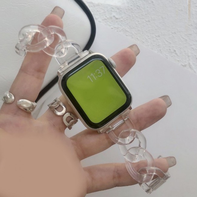 2Pack Apple Watch Band Chain Resin Design with Protective TPU Case 44mm by Margoun – Marble Clear