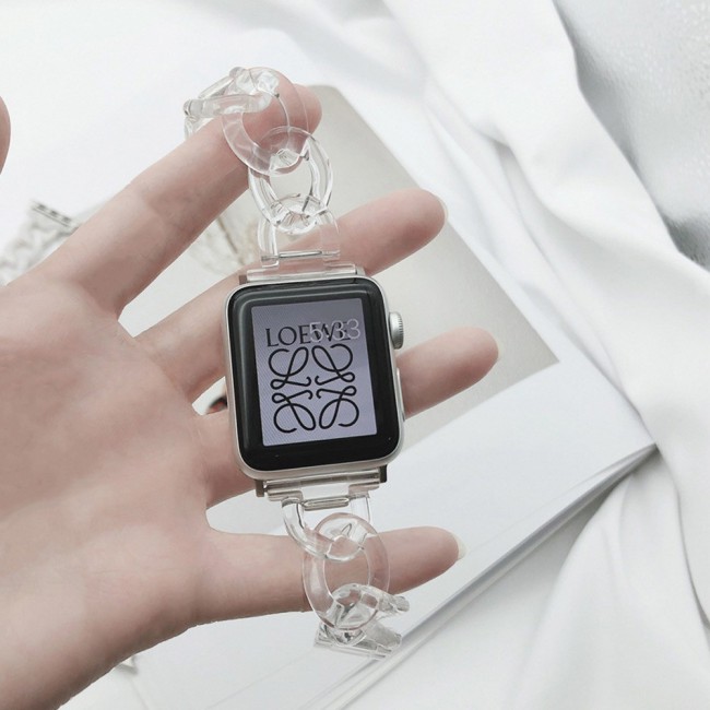 Apple Watch Band  42-44-45mm Hard Plastic Chain Resin Design Strap by Margoun - Clear