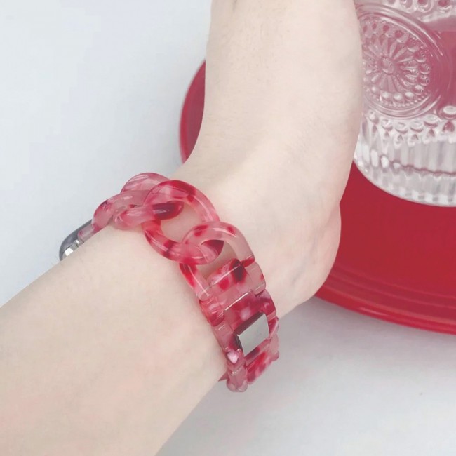 2Pack Apple Watch Band Chain Resin Design with 3D Screen Protector 44mm by Margoun – Marble Red