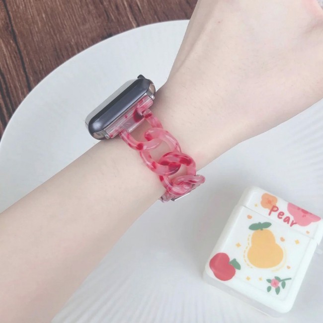2Pack Apple Watch Band Chain Resin Design with 3D Screen Protector 44mm by Margoun – Marble Red