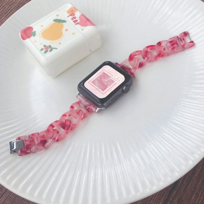 Apple Watch Band 42-44-45mm Hard Plastic Chain Resin Design Strap by Margoun - Red Rose
