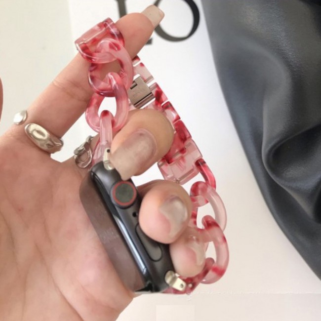 Apple Watch Band 42-44-45mm Hard Plastic Chain Resin Design Strap by Margoun - Red Rose