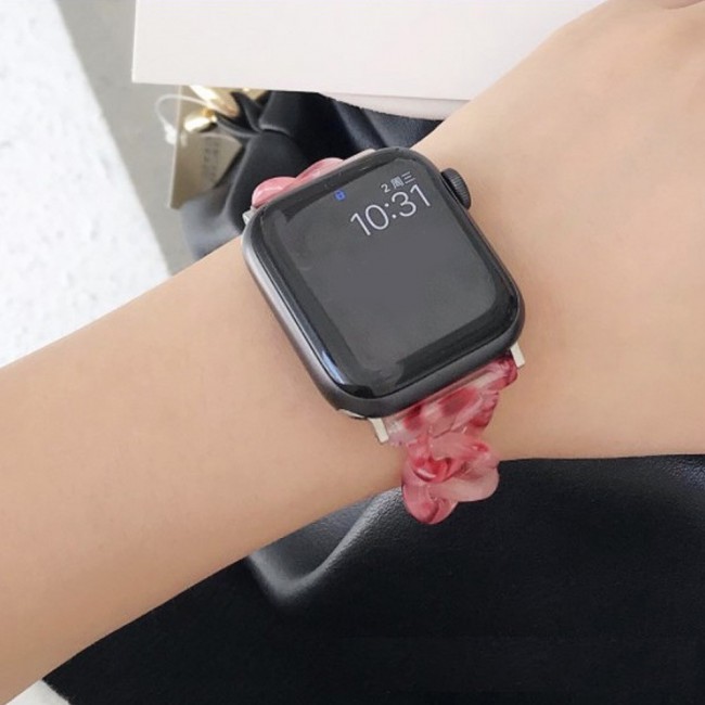 Apple Watch Band 42-44-45mm Hard Plastic Chain Resin Design Strap by Margoun - Red Rose