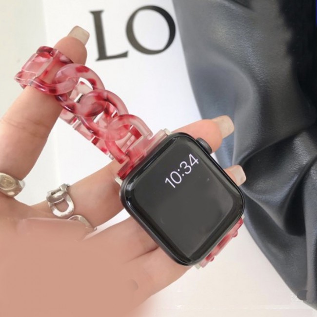 Apple Watch Band 42-44-45mm Hard Plastic Chain Resin Design Strap by Margoun - Red Rose