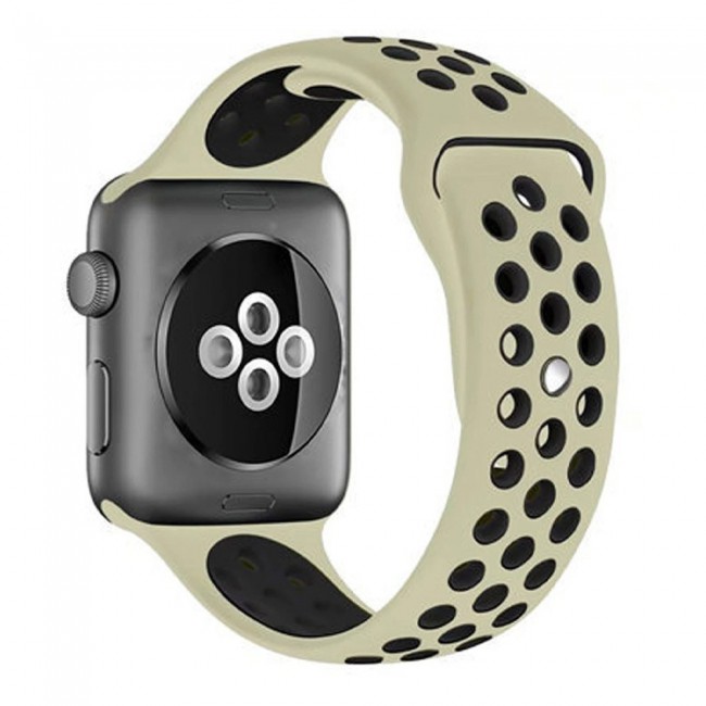 Apple Watch Band 42-44-45mm Silicone Nike Design Strap by Margoun - Rice White Black