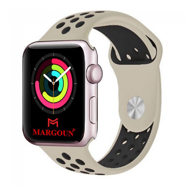 Apple Watch Band 42-44-45mm Silicone Nike Design Strap by Margoun - Rice White Black