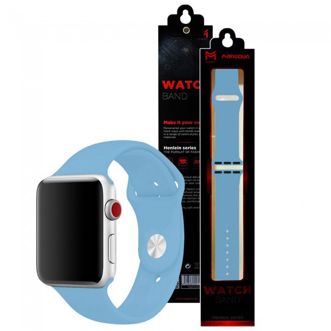 Apple Watch Band 42-44-45mm Strap Soft Silicone Sport Band Henlein Series by Margoun - Cornflower