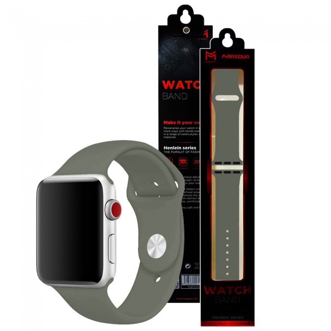 Apple Watch Band 42-44-45mm Strap Soft Silicone Sport Band Henlein Series by Margoun - Khaki