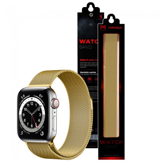 Apple Watch Band 42-44-45mm Milanese Loop Strap Henlein Series by Margoun - Metallic Gold