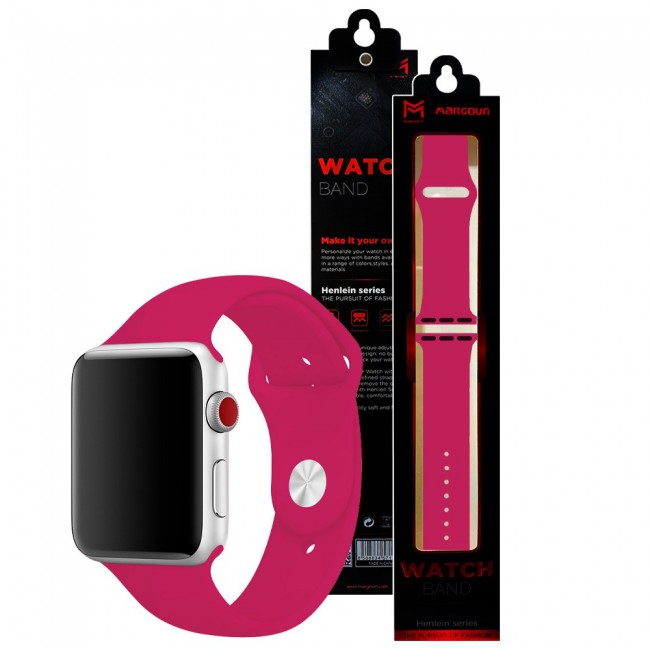 Apple Watch Band 42-44-45mm Strap Soft Silicone Sport Band Henlein Series by Margoun - Rose Red