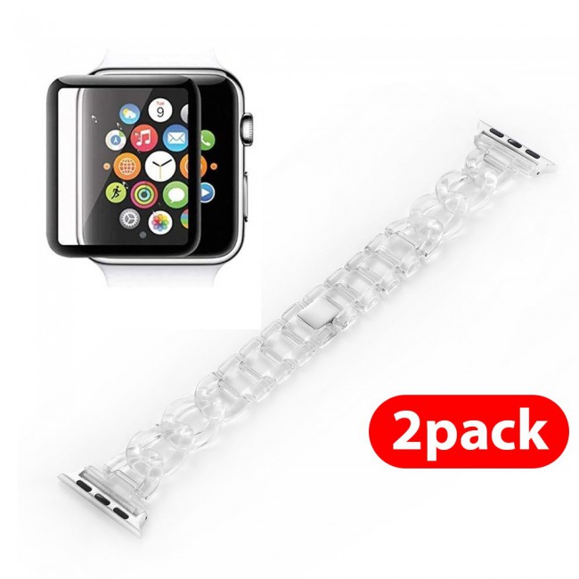 2Pack Apple Watch Band Chain Resin Design with 3D Screen Protector 44mm by Margoun – Clear Color