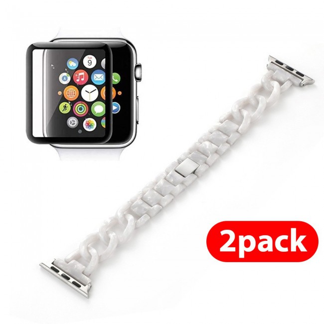 2Pack Apple Watch Band Chain Resin Design with 3D Screen Protector 44mm by Margoun – Marble Stone Color