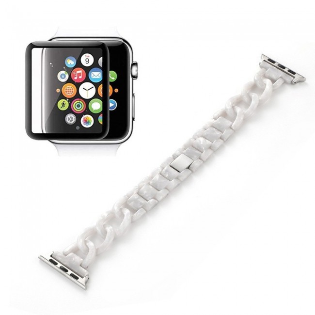 2Pack Apple Watch Band Chain Resin Design with 3D Screen Protector 44mm by Margoun – Marble Stone Color