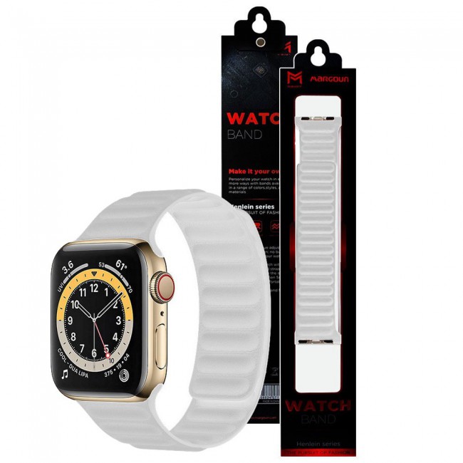 Apple Watch Band Silicone Strap Leather Link Design 42-44-45mm Henlein Series by Margoun - White