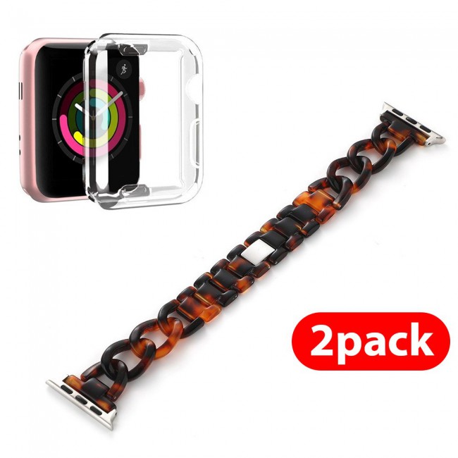 2Pack Apple Watch Band Chain Resin Design with Protective TPU Case 44mm by Margoun – Marble Brown
