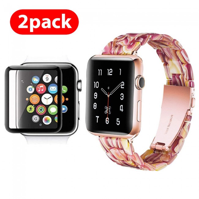 2Pack Apple Watch Band Resin Strap with 3D Screen Protector 44mm by Margoun - Multicolor Red