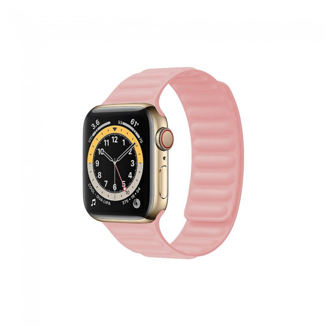 Apple Watch Band Silicone Strap Leather Link Design 42-44-45mm Henlein Series by Margoun - Pink