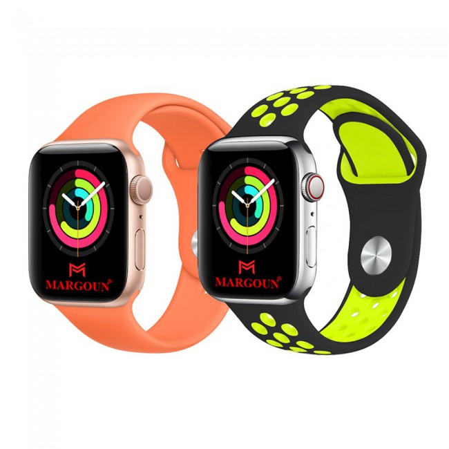 2Pack Apple Watch Band Soft Silicone and Nike Design 42-44-45mm 38-40-41mm by Margoun - Orange Black Green