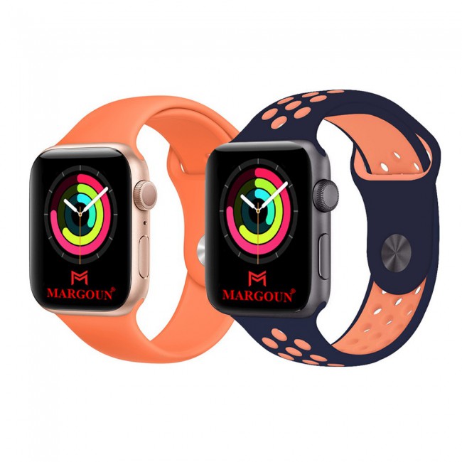 2Pack Apple Watch Band Soft Silicone and Nike Design 42-44-45mm 38-40-41mm by Margoun - Orange Blue Orange
