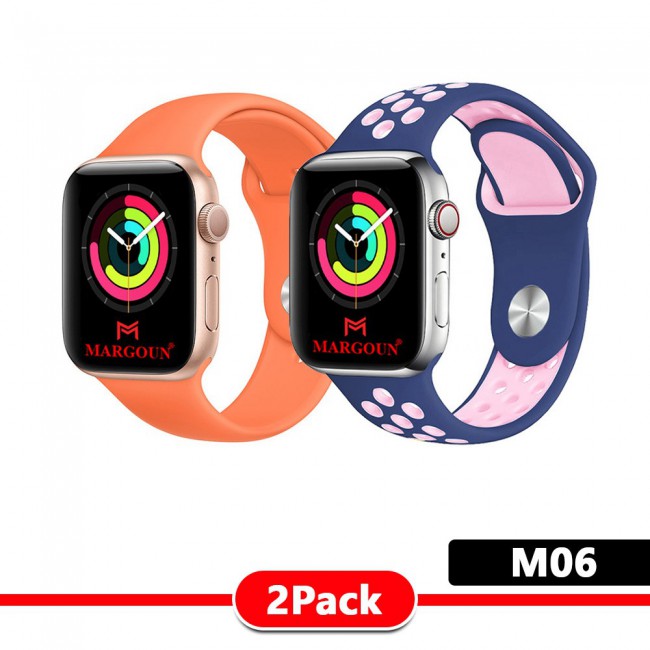 2Pack Apple Watch Band Soft Silicone and Nike Design 42-44-45mm 38-40-41mm by Margoun - Orange Blue Pink